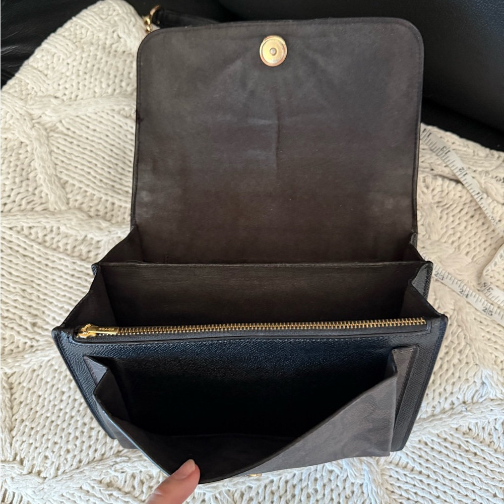 Coach Black Leather Crossbody with Gold Chain Strap - Picture 8 of 13